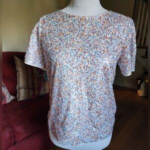 J. Crew Colorful Sequin Short Sleeve Tee